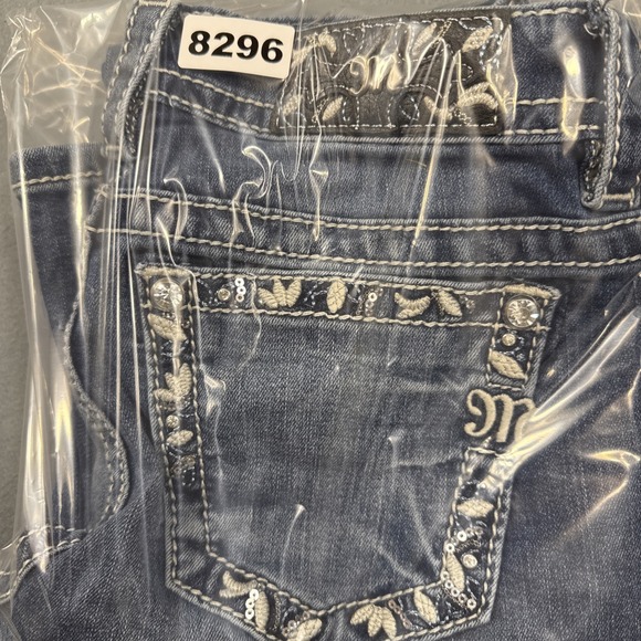 Miss Me Boot WOMENS 26 JEANS THICK STITCH RHINESTONE WHISKERING - Picture 9 of 9